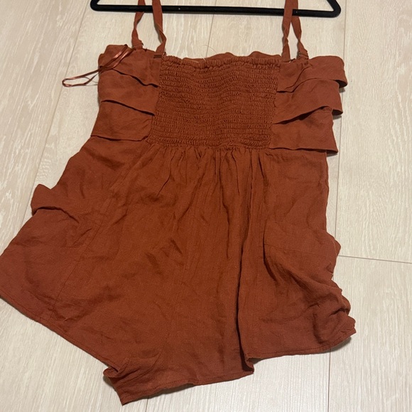 Anthropologie Terracotta Layered Pocketed Romper - Picture 7 of 8